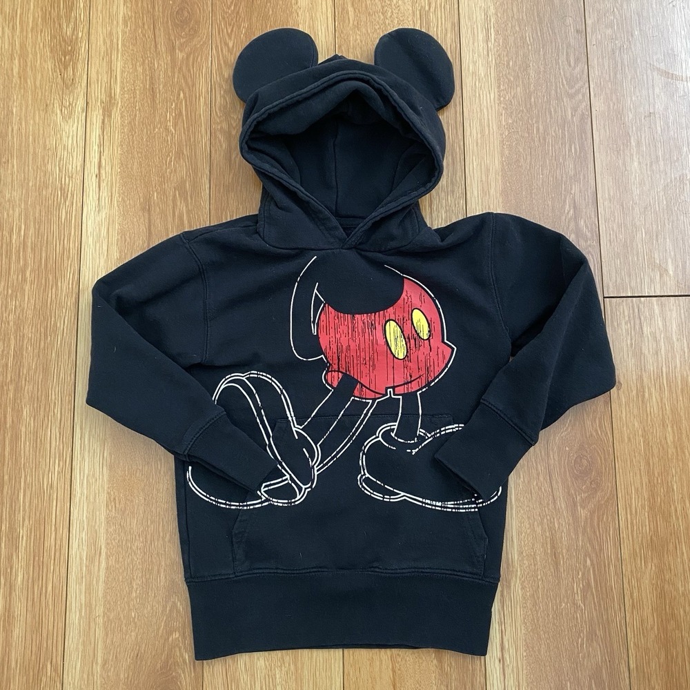 Disney Black Mickey Mouse Hoodie  With Ears Pullover/Sweatshirt Youth Small